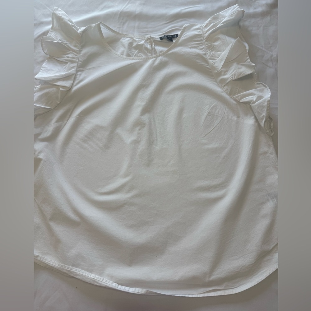 J. Crew White Ruffle Sleeve Cotton Blouse
